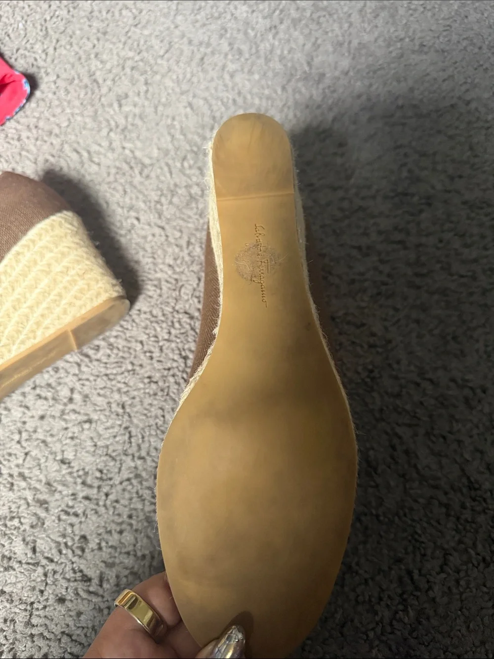 Salvatore Ferragamo Brown Grosgrain Vara Wedge Espadrilles